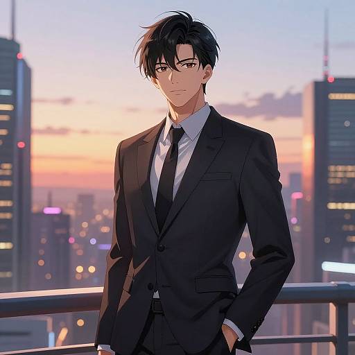 Handsome Anime Boy in Futuristic City