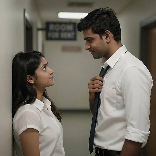 Dim Hallway Romance: Young Indian Couple