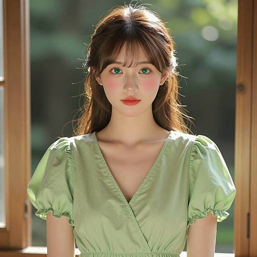 Elegant Portrait of Young Woman in Green Dress