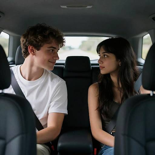 Young Couple Sitting in Car Front Seats