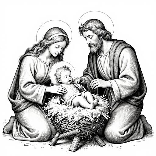 Nativity Scene: Joseph Holding Baby Jesus