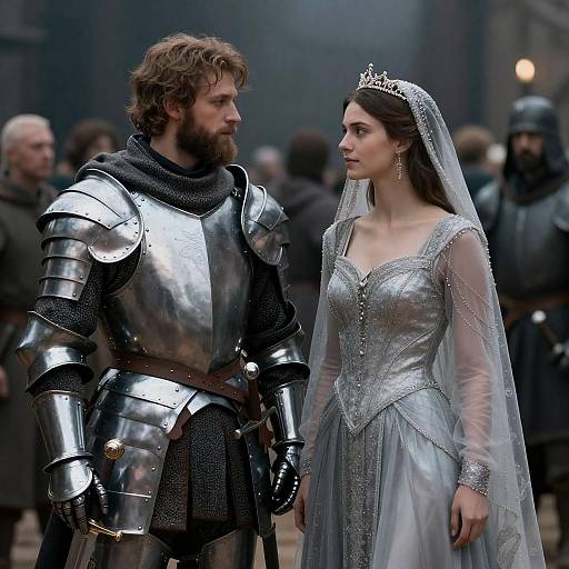 Medieval Knight and Princess in Silver Attire