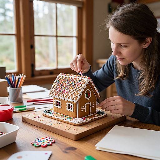 Woman Crafting Gingerbread House at Mohonk