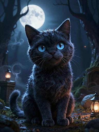 Spooky Stylized Cat in Haunted Forest
