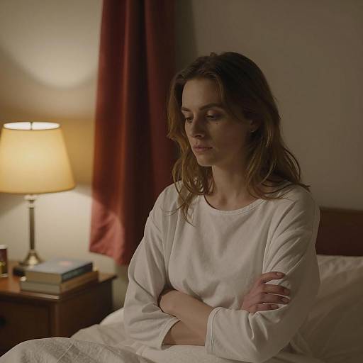 Contemplative Woman in Dimly Lit Room