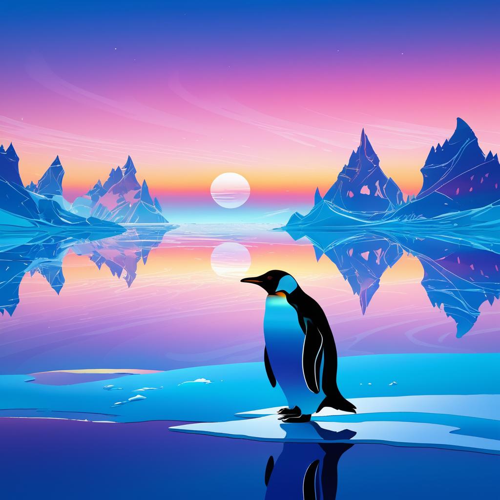 Surreal Penguin Silhouette with Icy Landscape