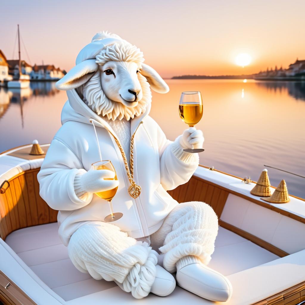 Yoga Sheep Enjoys Sunset on a Boat