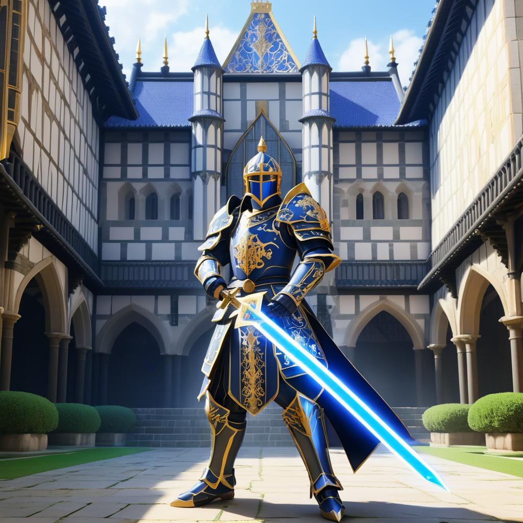 Valiant Knight in Majestic Castle Courtyard