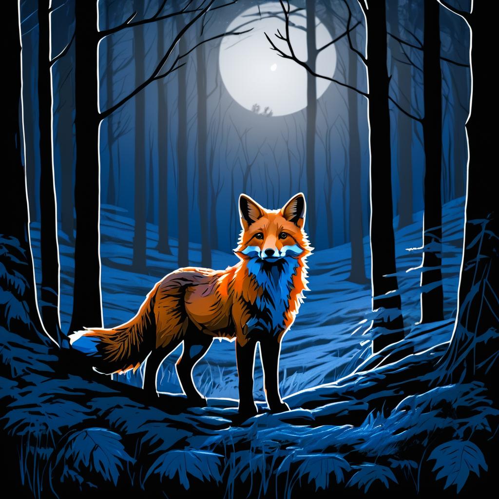 Twilight Fox in Forest Sketch Art