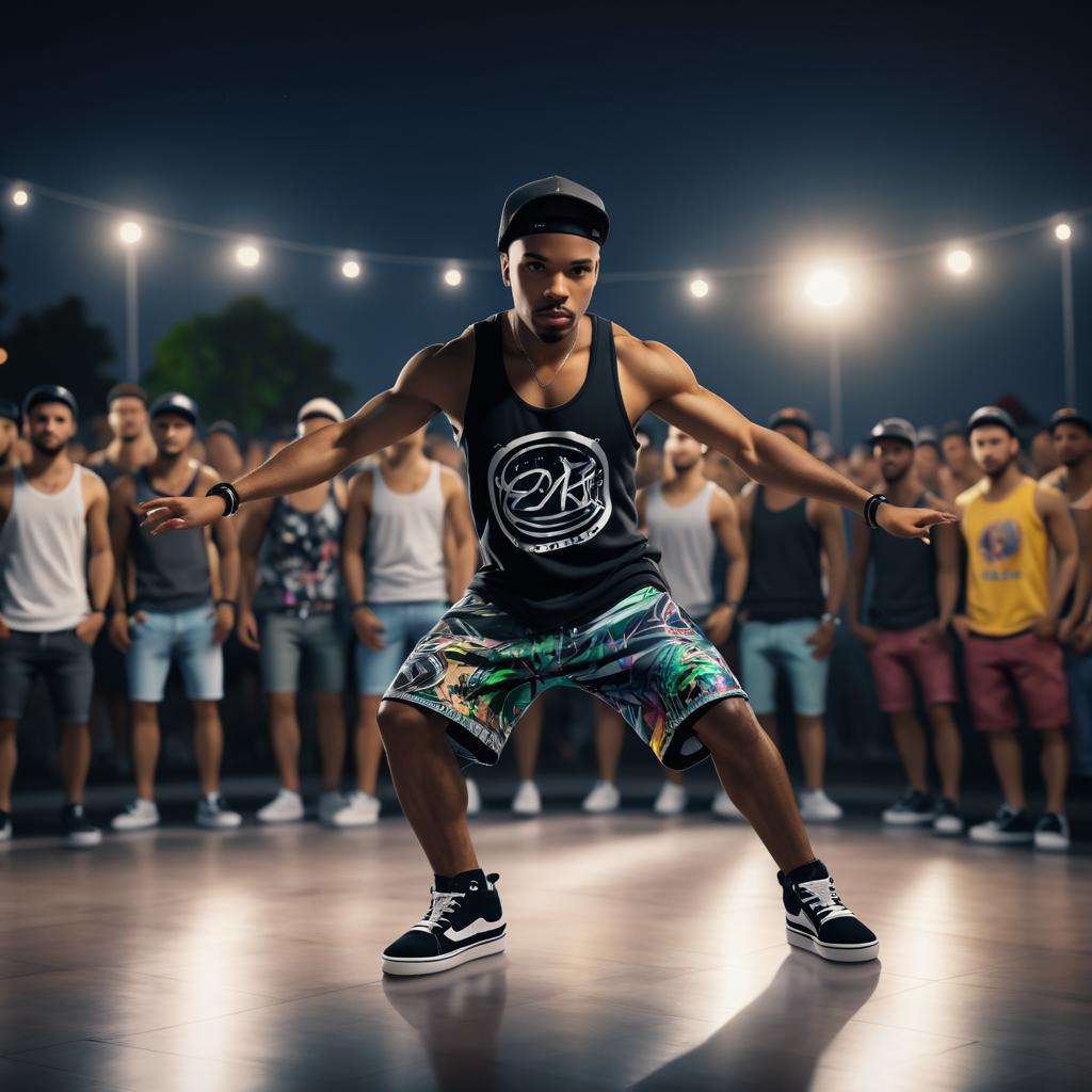 Dynamic Breakdancer in Illuminated Skate Park