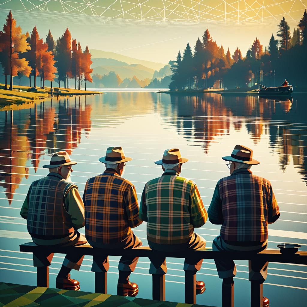 Epic Fishing Scene in Art Deco Style