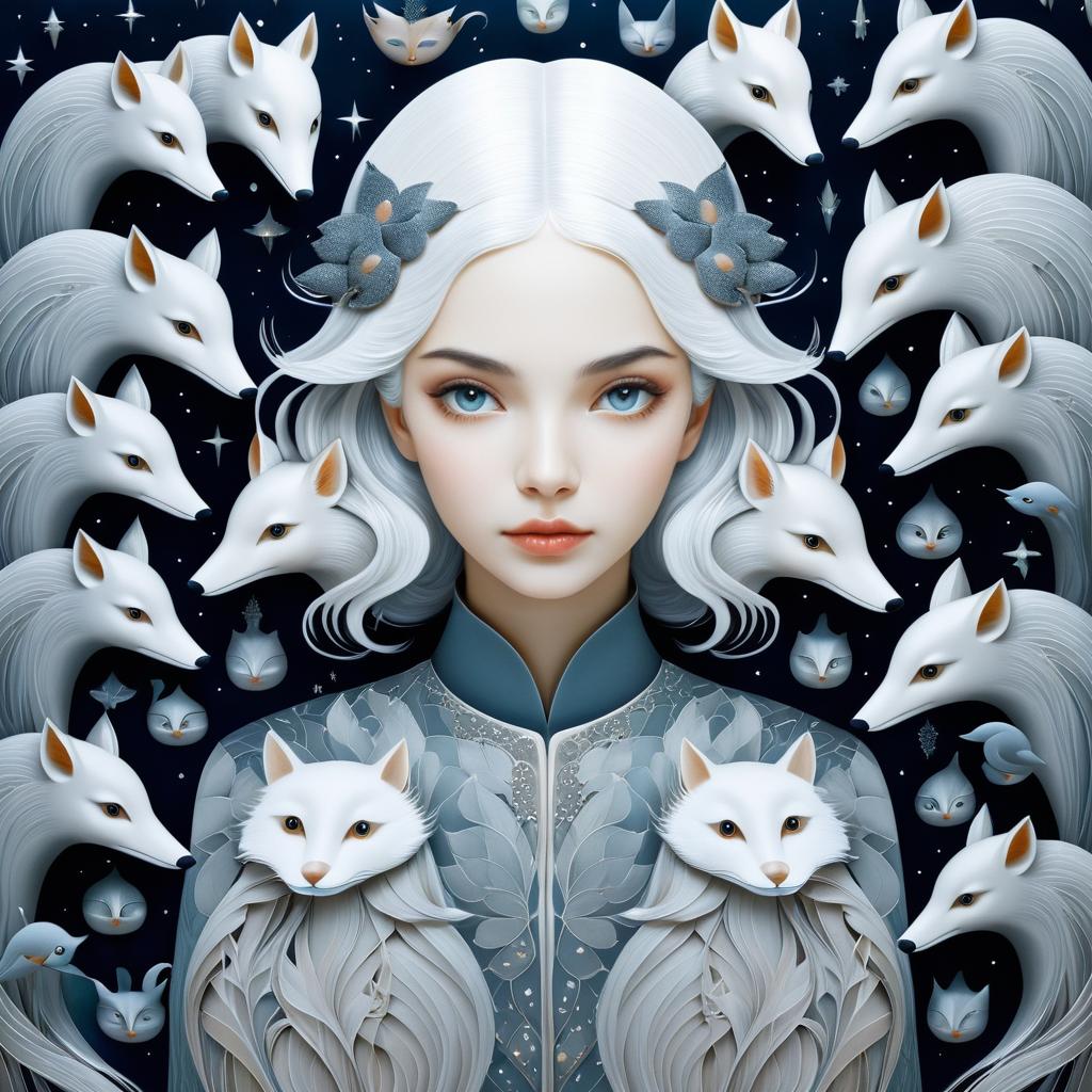 Mystical Portrait of a Silver-Haired Girl