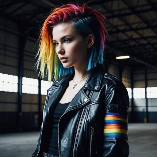 Fashion Model with Hidden Rainbow Hair and Leather Jacket Fashion Model with Hidden Rainbow Hair and Leather Jacket