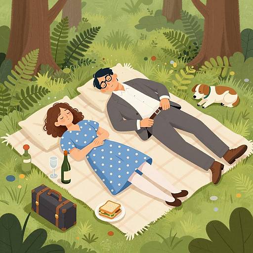 Couple Sleeping on Blanket in Forest