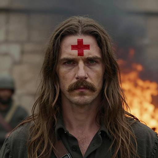 Serious Man with Mustache and Flames