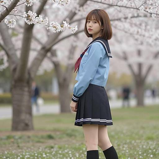 Asian Woman in Sailor School Uniform