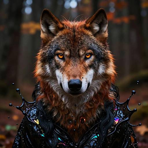 Bioluminescent Noir Wolf in Black Oil