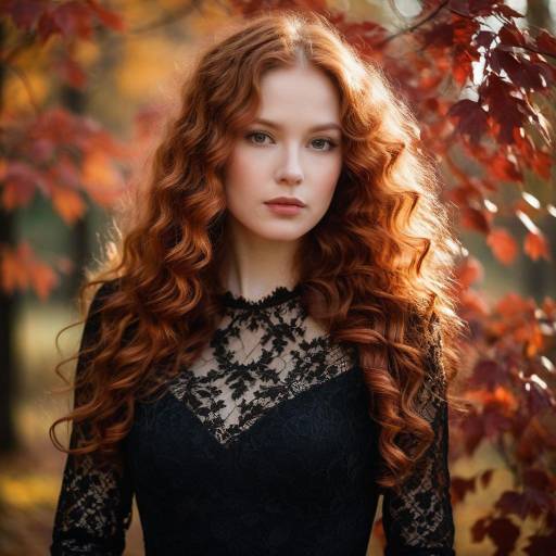 Young Woman with Curly Red Hair in Autumn