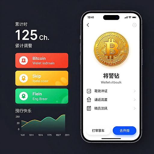 Digital illustration of a smartphone displaying a Bitcoin Weibo app with a gold Bitcoin icon, accompanied by a navigation bar and chart. Chinese text and buttons in