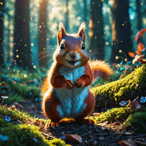 Happy Pixar-Style Squirrel in Enchanted Forest