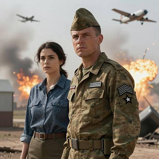 Couple Amidst War-Torn Chaos