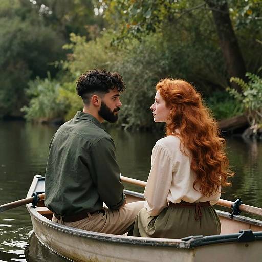 College Couple Rowboat River Romance