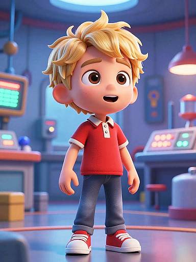 3D Cartoon Boy in Futuristic Lab