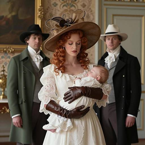 Elegantly Dressed Woman Holding Baby