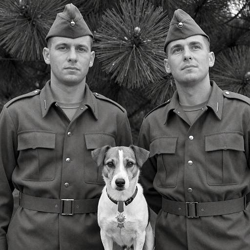 Monochrome Soldiers with a Canine Companion
