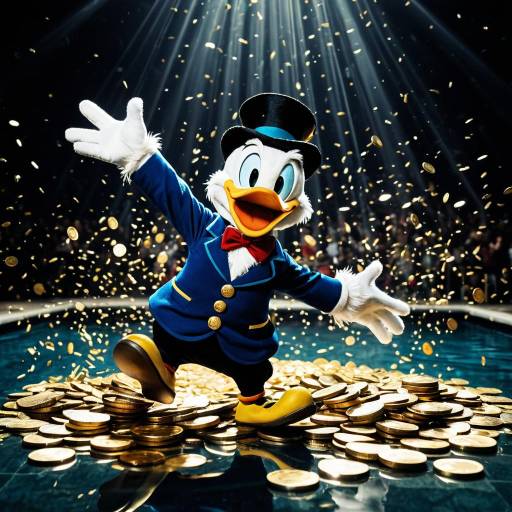 Scrooge McDuck Diving into Gold Coins