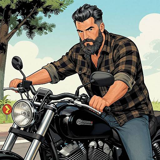 Bearded Man on Motorbike Comic