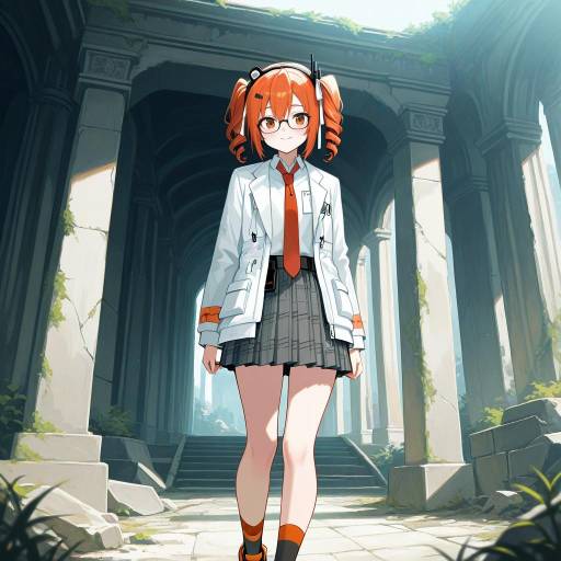 Dreamlike Schoolgirl in Ancient Ruins