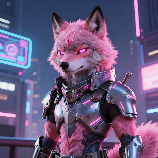 Cyberpunk Pink Furry Wolf Art
