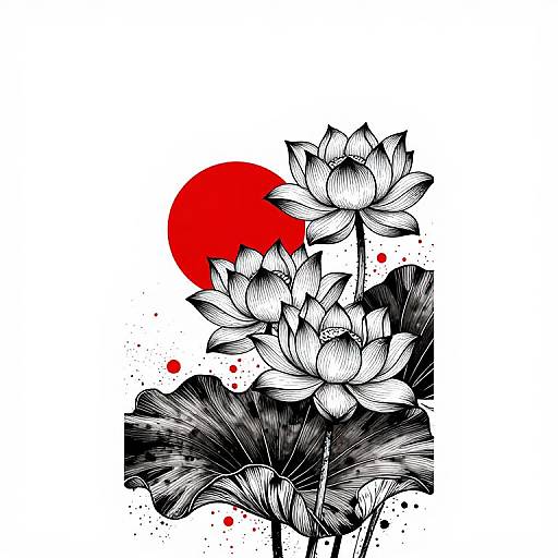 Monochrome Lotus with Red Accents
