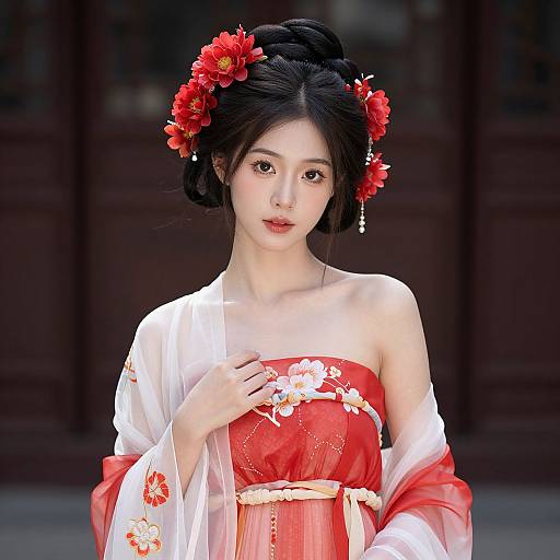 Woman in Red Flower Costume