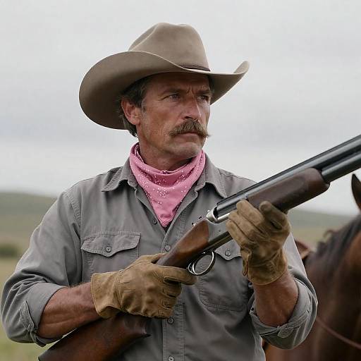 Determined Cowboy in Hilly Landscape