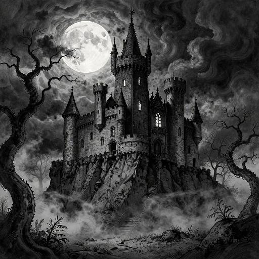 Gothic Spooky Castle Under Moonlight