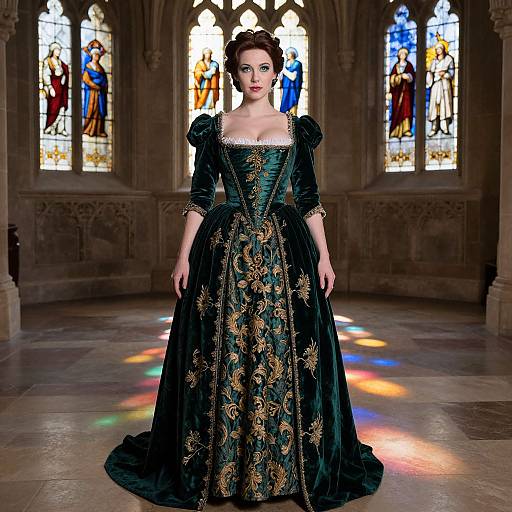 Elegant Woman in Gothic Castle