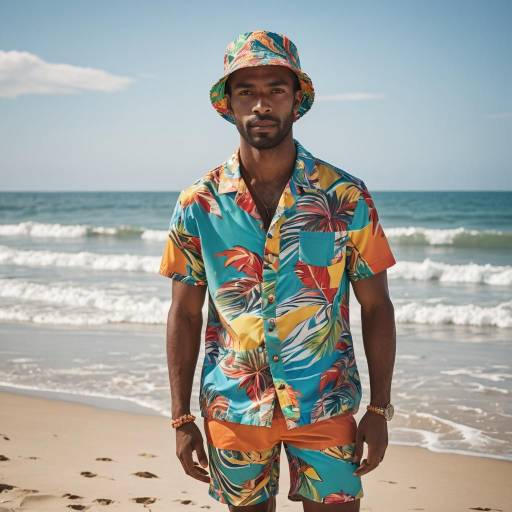 Vibrant Summer Beach Scene with Fit Man