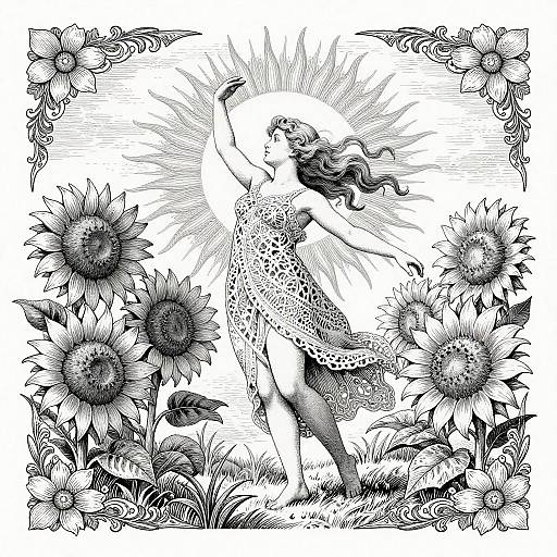 Radiant Sun Nymph Among Sunflowers
