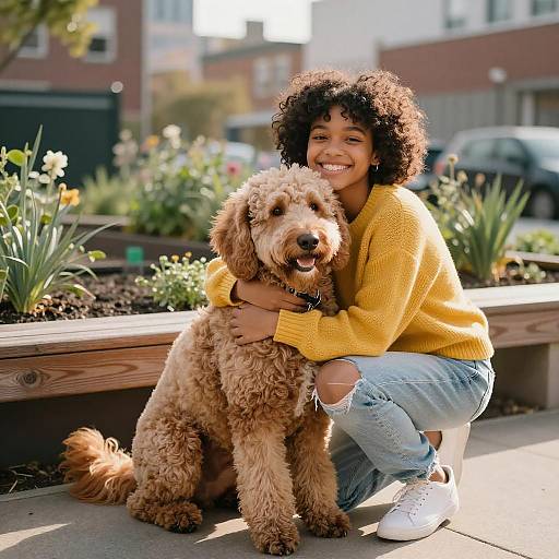 Joyful Urban Garden Moments with Goldendoodle