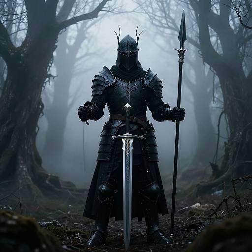 Mysterious Dark Knight in Enchanted Forest