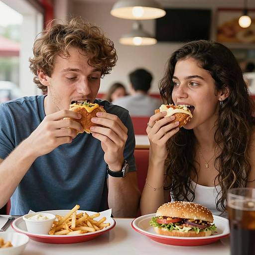 Couple Indulging in Fast Food Delight