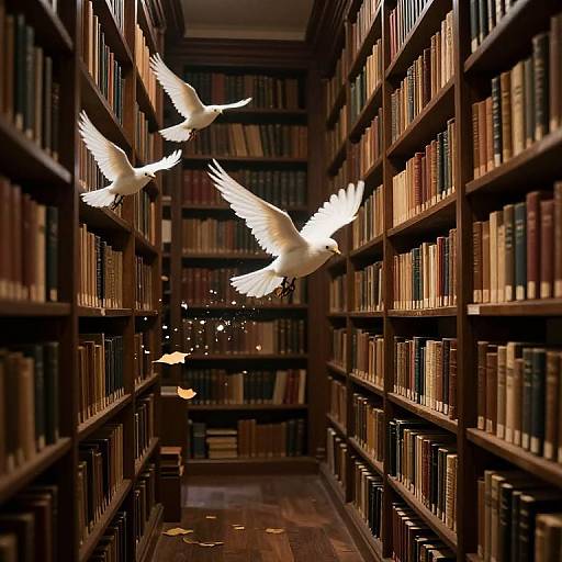 Ethereal Birds in Ancient Library