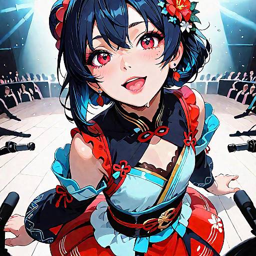 Cute Anime Idol Singing on Stage