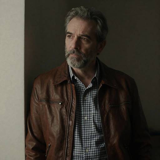 Pensive Middle-Aged Man in Leather Jacket