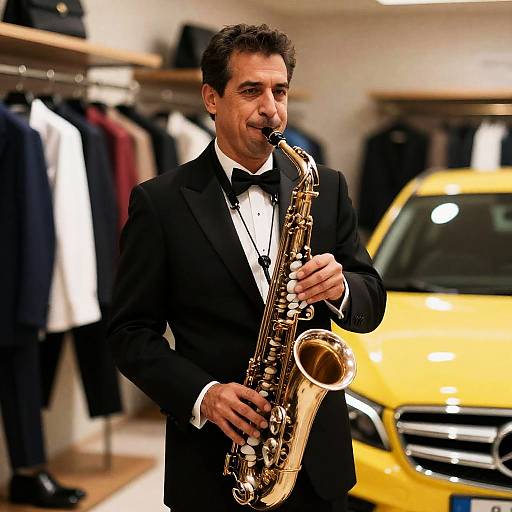 Man Playing Saxophone in Tuxedo