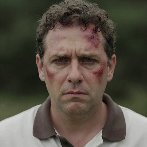 Concerned Man with Bruises in Focus