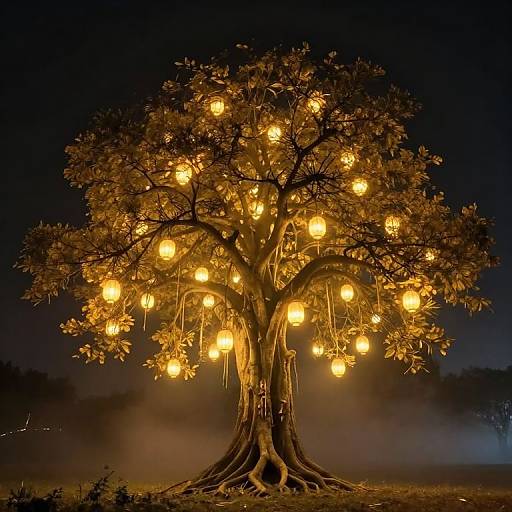 Inverted Tree with Glowing Lanterns