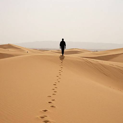 Lone Figure in Golden Sand Dunes
